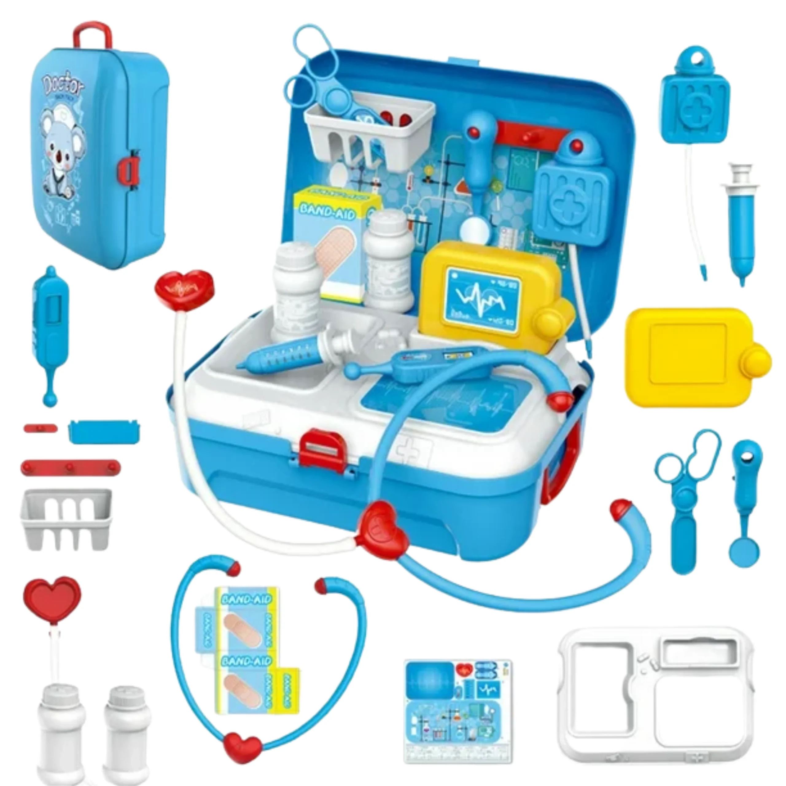 Valise de docteur bleue avec matériel médical